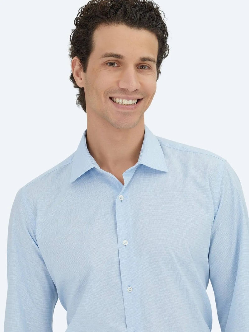 كيب قميص قطني كلاسيكي منسوج، أزرق فاتح، بقصة عادية - Image 3