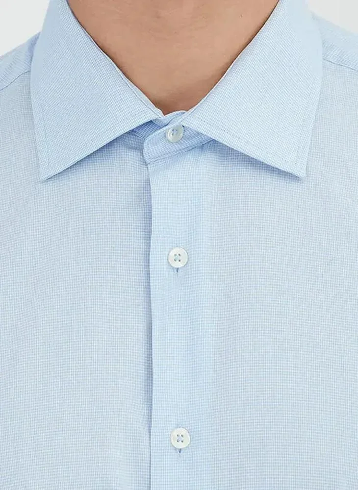Kip Light Blue Regular Fit Long Weaving Classical Cotton Blended Shirt