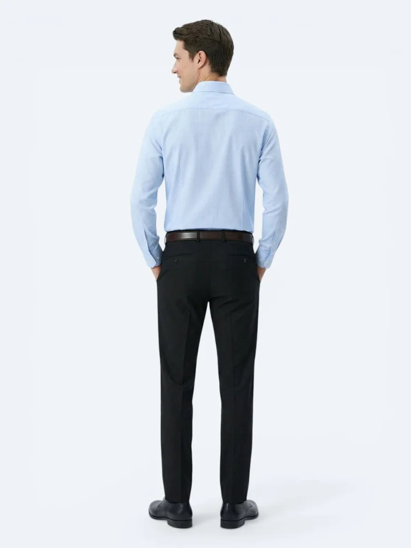 Kip Light Blue Regular Fit Long Weaving Classical Cotton Blended Shirt