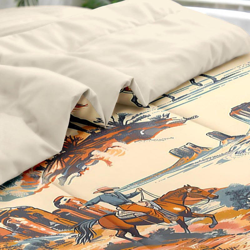 Pamnest Comforter Set Queen Size, West Horse Desert 7 Pcs Bedding for Kids and Adults, Vintage Western Cowboy Bed Sheet Sets with Fitted Sheet 2 Pillowcases & 2 Shams for Bedroom Bed Decor - Image 5