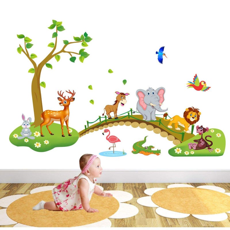 DecorVilla Decor Villa PVC Vinyl Animal Tree 3D Wall Sticker JUST Peel Stick New Modern Art Trendy Wall Stickers for Home Decoration Living RoomOffice Bedroom etc Size 58 CM X 58 CM Multicolor - Image 1