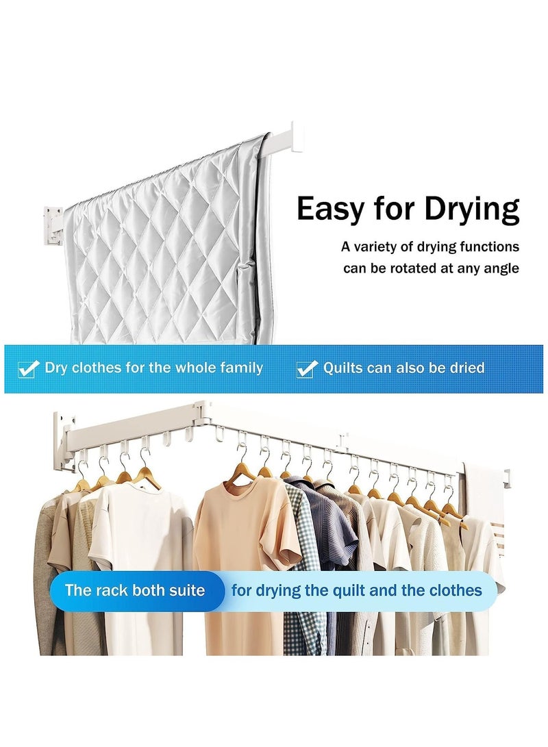 KASTWAVE Clothes Hanger Rack, Wall Mounted Clothes Drying Rack, Collapsible Retractable Laundry Clothes Rack Wall Mount, Drying Rack with Windproof Ring Hooks White  - Image 2