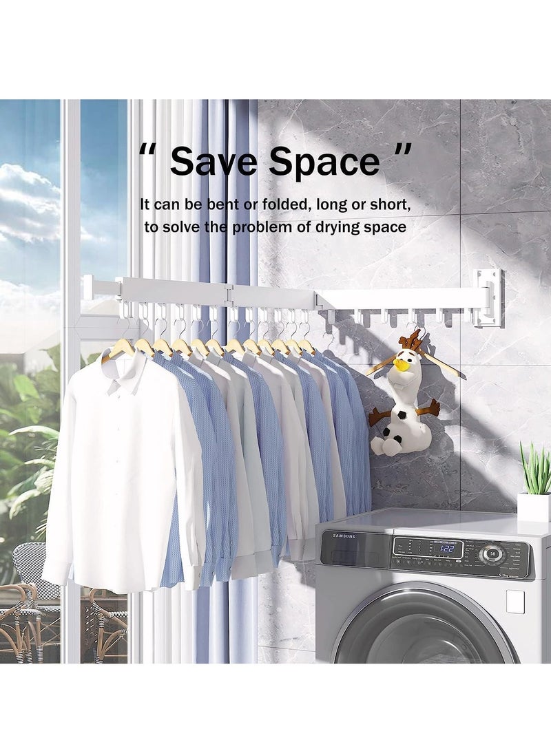 KASTWAVE Clothes Hanger Rack, Wall Mounted Clothes Drying Rack, Collapsible Retractable Laundry Clothes Rack Wall Mount, Drying Rack with Windproof Ring Hooks White  - Image 5