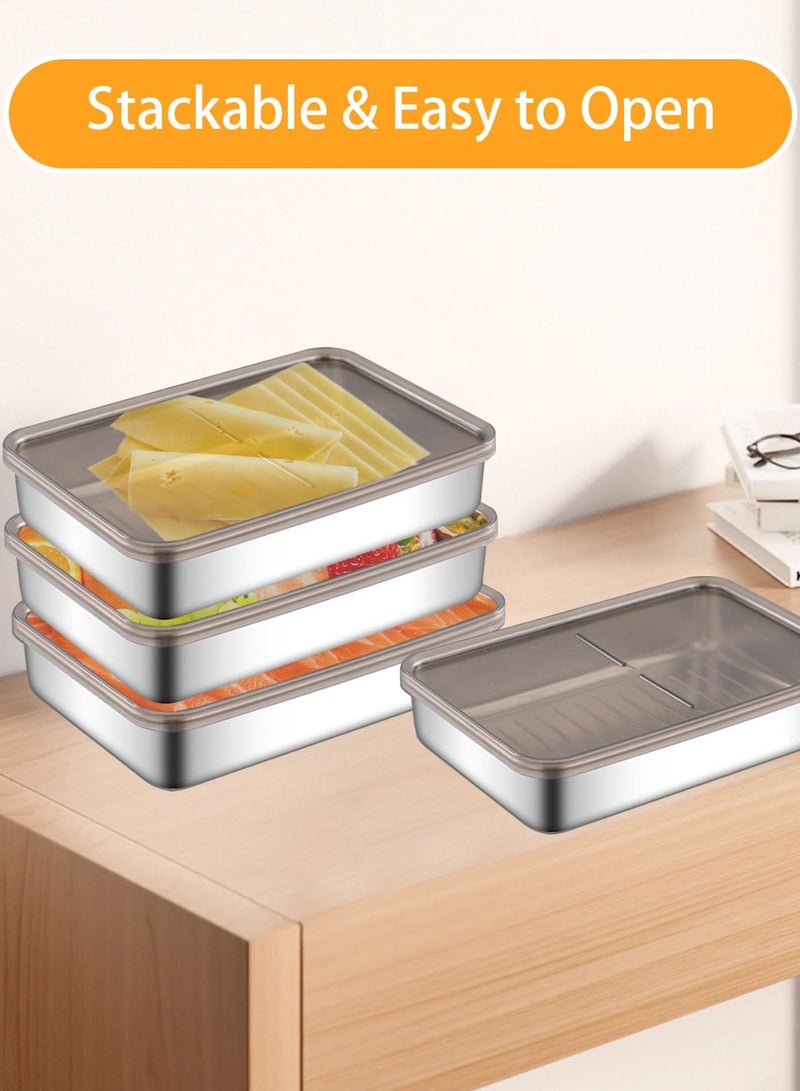 Fridge Cold Food Containers 2 Piece Stackable, Food Storage Containers with Lids, Stainless Steel Food Containers, Sausage and Cheese Potato Fruit and Vegetable Storage Containers, 25 x 20 x 5 cm - Image 3