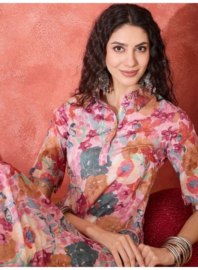 أيه كيه إس طقم كورتا باثاني بنقوش زهور مصقولة - Image 2