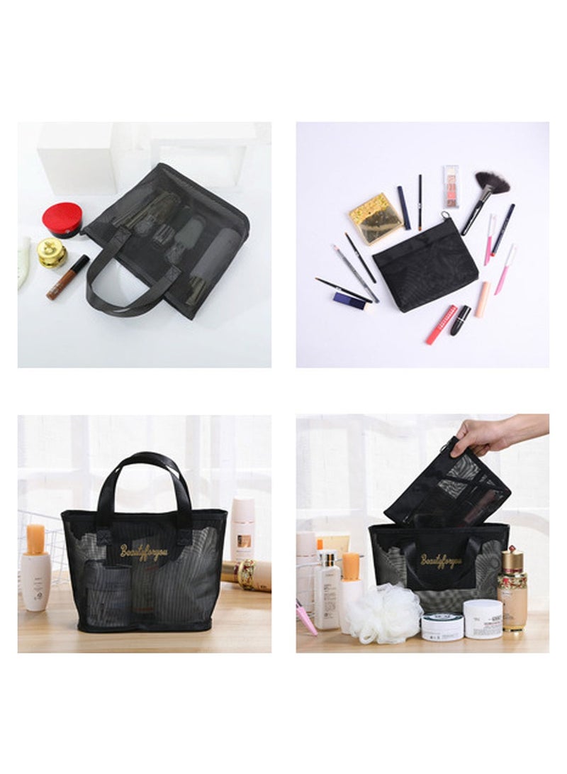 SYOSI 2 Pcs Mesh Cosmetic Makeup Bags for Women Thickened Zippered Handbag 1 Built In Zipper Pouch Suitable for Travel Bag Storage Bag Black  - Image 4