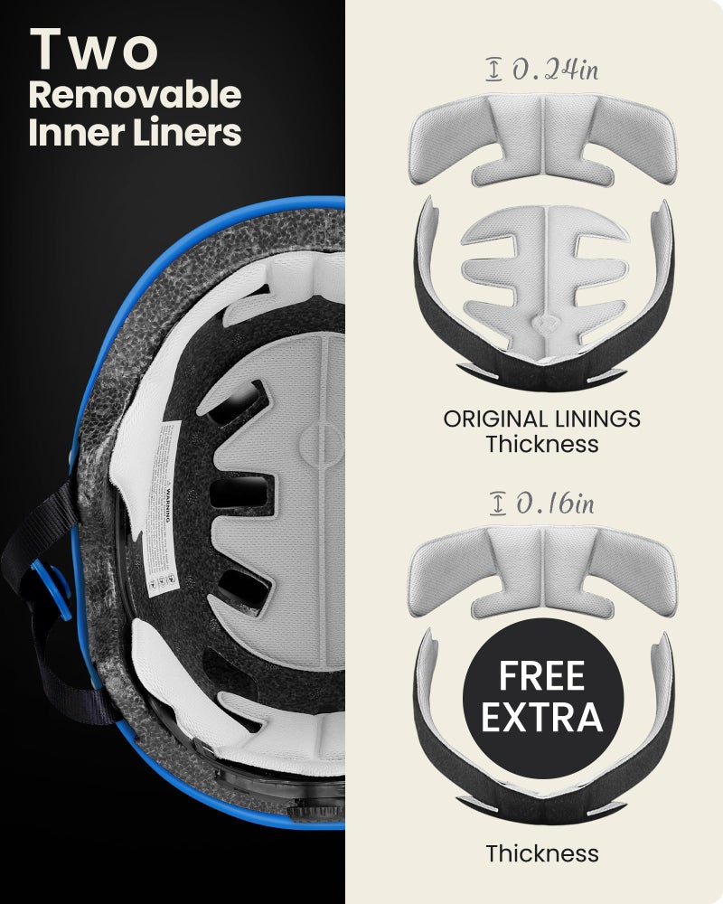 OutdoorMaster Skateboard Cycling Helmet - Two Removable Liners Ventilation Multi-Sport Scooter Roller Skate Inline Skating Rollerblading for Kids, Youth & Adults - L - Deep Blue - Image 3