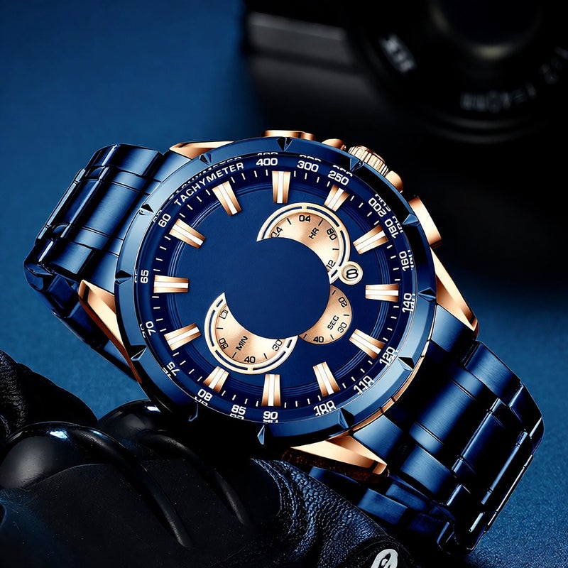 CURREN 8363 Watch for Male Men Quartz Man Wristwatch Watches with Stainless Steel Strap Band Three Sub-Dials Second Minute Microsecond Chronograph Date Calendar Indicator Waterproof Luminous Hands Wearable Accessories - Image 5