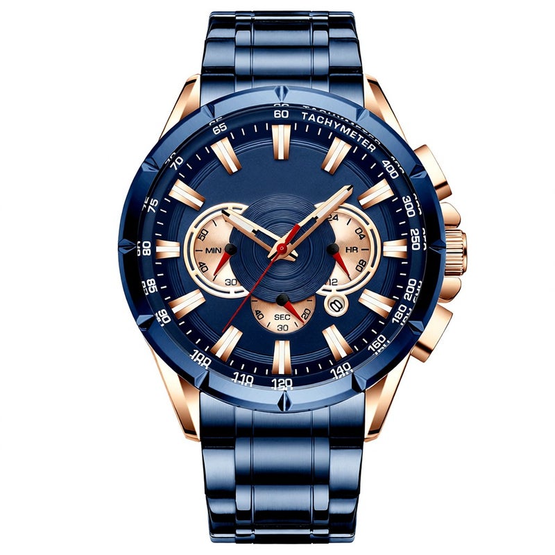 CURREN 8363 Watch for Male Men Quartz Man Wristwatch Watches with Stainless Steel Strap Band Three Sub-Dials Second Minute Microsecond Chronograph Date Calendar Indicator Waterproof Luminous Hands Wearable Accessories - Image 1