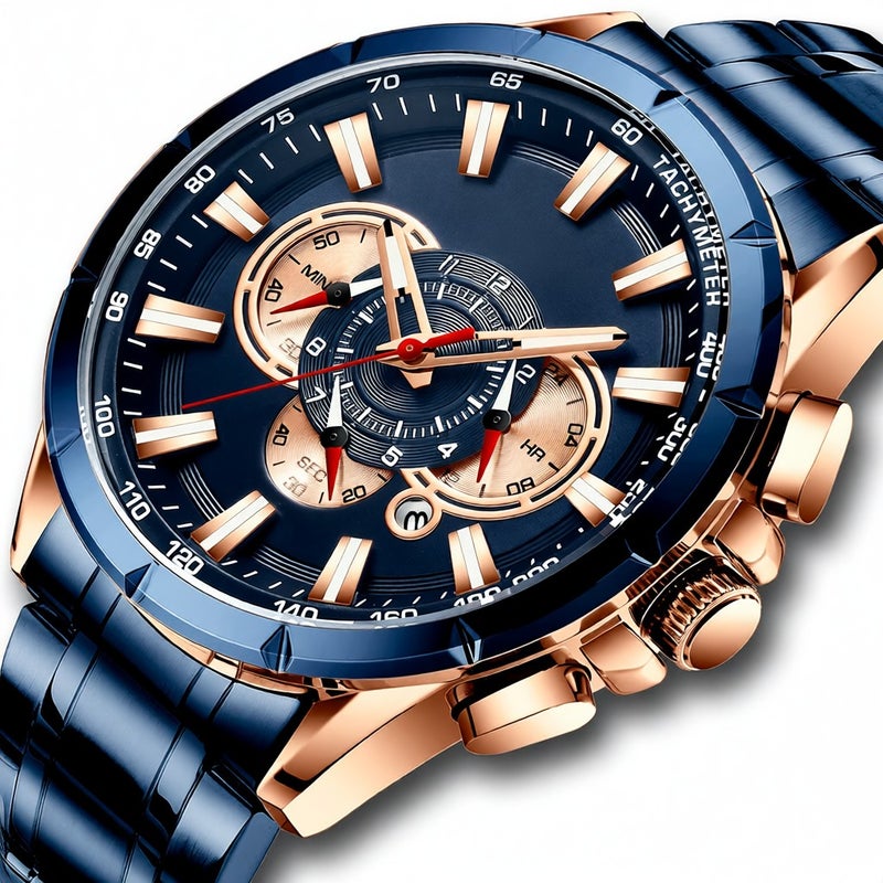 CURREN 8363 Watch for Male Men Quartz Man Wristwatch Watches with Stainless Steel Strap Band Three Sub-Dials Second Minute Microsecond Chronograph Date Calendar Indicator Waterproof Luminous Hands Wearable Accessories - Image 3