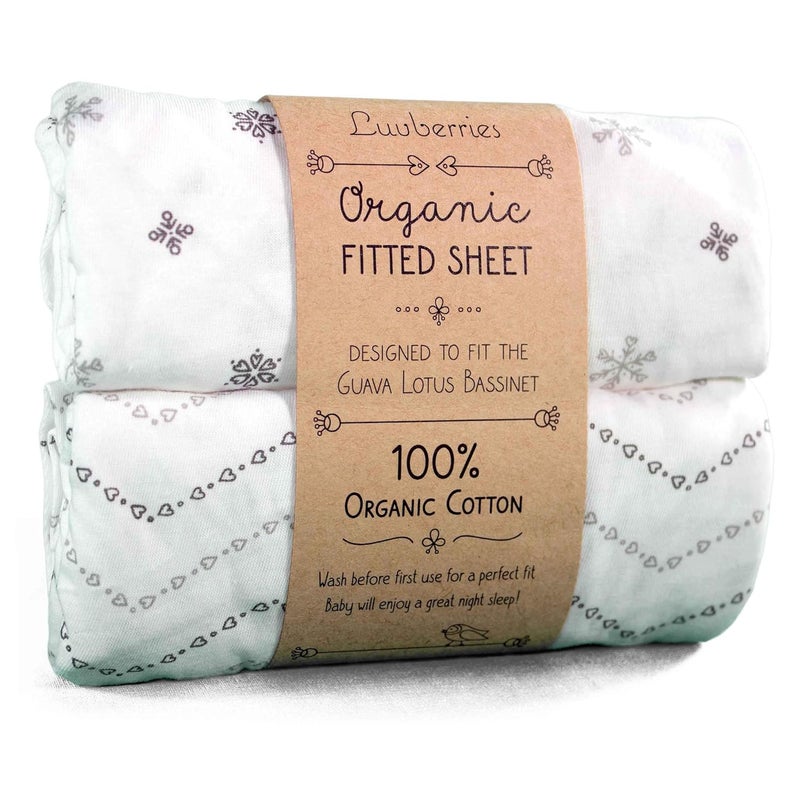Luvberries 100% Organic Cotton Bassinet Sheets (Set of 2) for The Guava Lotus Travel Bassinet - Baby and Newborn, Fitted Bassinet Sheets, for Boys & Girls (Grey and White) - Image 1