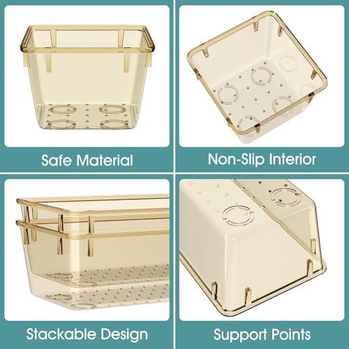 WOWBOX 25 PCS Plastic Drawer Organizer Set, 4 Sizes Desk Drawer Divider Organizers and Storage Bins for Makeup, Jewelry, Gadgets for Kitchen, Bedroom, Bathroom, Office, Clear Champagne - Image 3