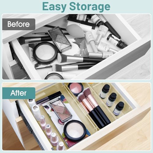 WOWBOX 25 PCS Plastic Drawer Organizer Set, 4 Sizes Desk Drawer Divider Organizers and Storage Bins for Makeup, Jewelry, Gadgets for Kitchen, Bedroom, Bathroom, Office, Clear Champagne - Image 4