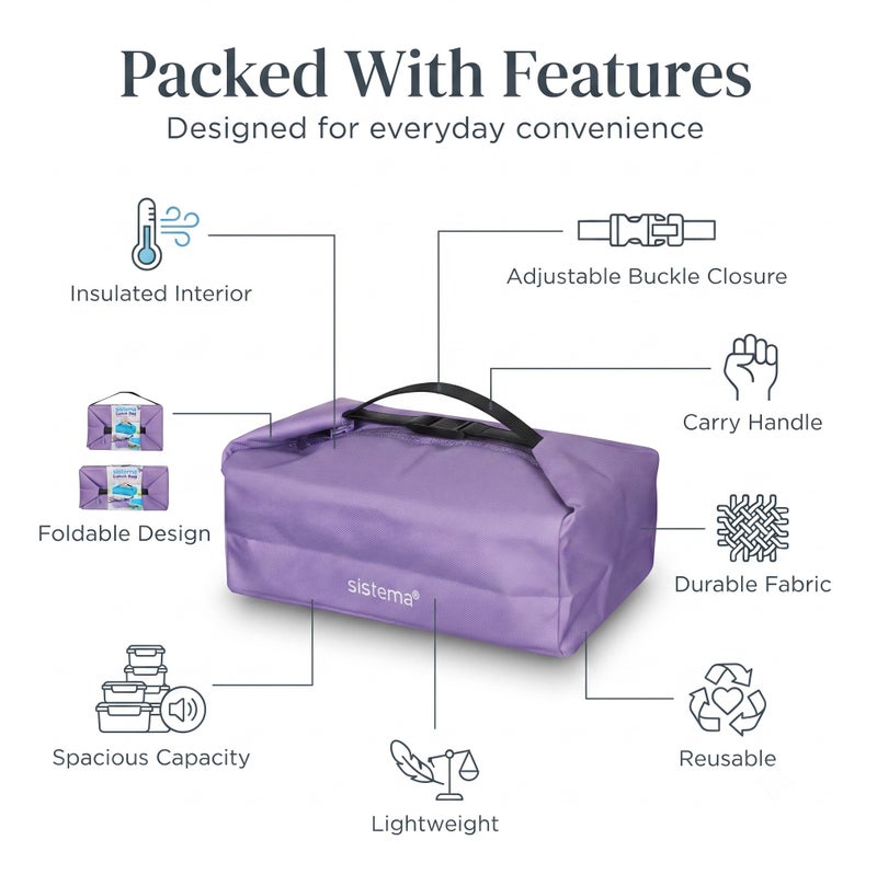 Sistema Insulated Lunch Bag Lilac – Reusable Lunch Cooler Bag with Thermal Insulation, Lightweight Portable Lunch Tote for School, Office, Picnic, Travel & Meal Prep Food Storage - Image 5