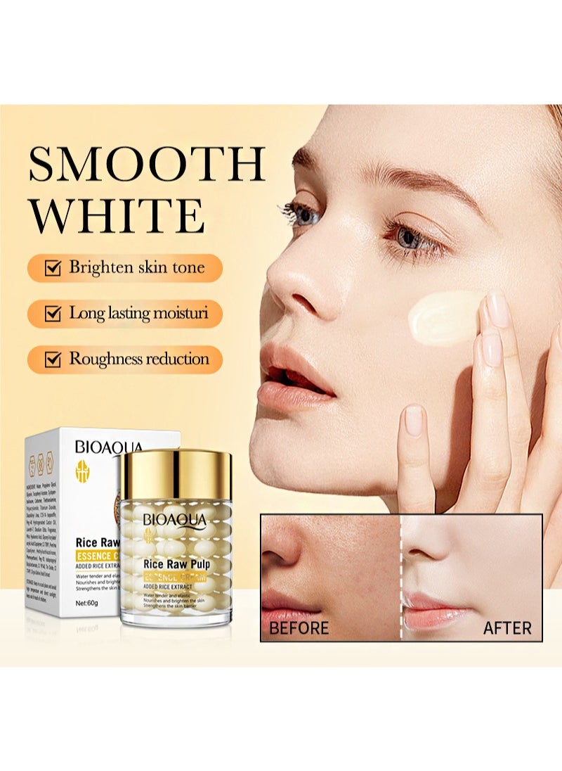 BIOAOUA - Rice Raw Pulp Essence Cream，Moisturizing Skin, Shrink Pores, Rice Extract Anti Aging Moisturizer, Smoth Fine Line, Restore Skin Elasticity（60g） - Image 1