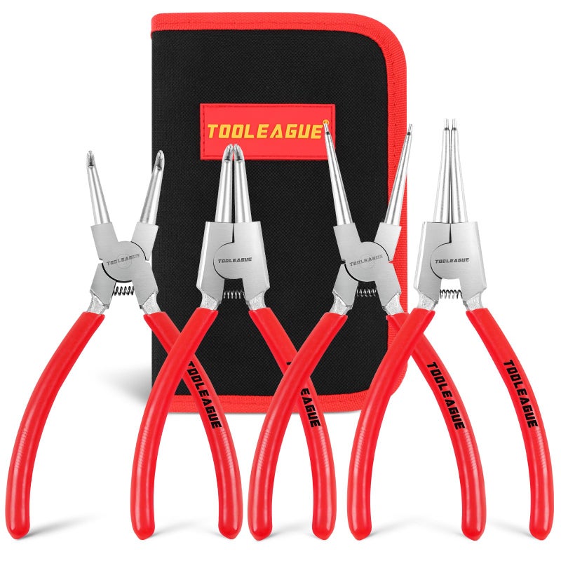 TOOLEAGUE 4 Pcs Snap Ring Pliers Set, Circlip Pliers, 7 inches Internal/External Heavy Duty for Ring Remover Retaining Straight Bent Lock Pliers Set - Image 1