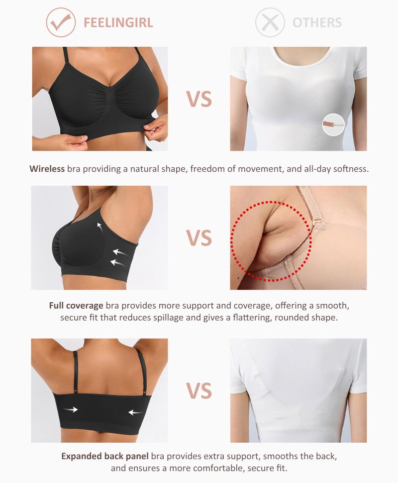 FeelinGirl Bralettes for Women No Underwire Supportive Full Coverage Basic Comfort Bra Black X-Large - Image 4