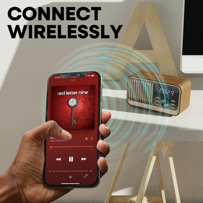 Fuse Hark Bluetooth Radio Speaker | Wireless 10W Charger | FM Radio Speaker with Bluetooth & AUX Input | Alarm Clock | 3 Level Dimmer | Charging Block Included - Image 2