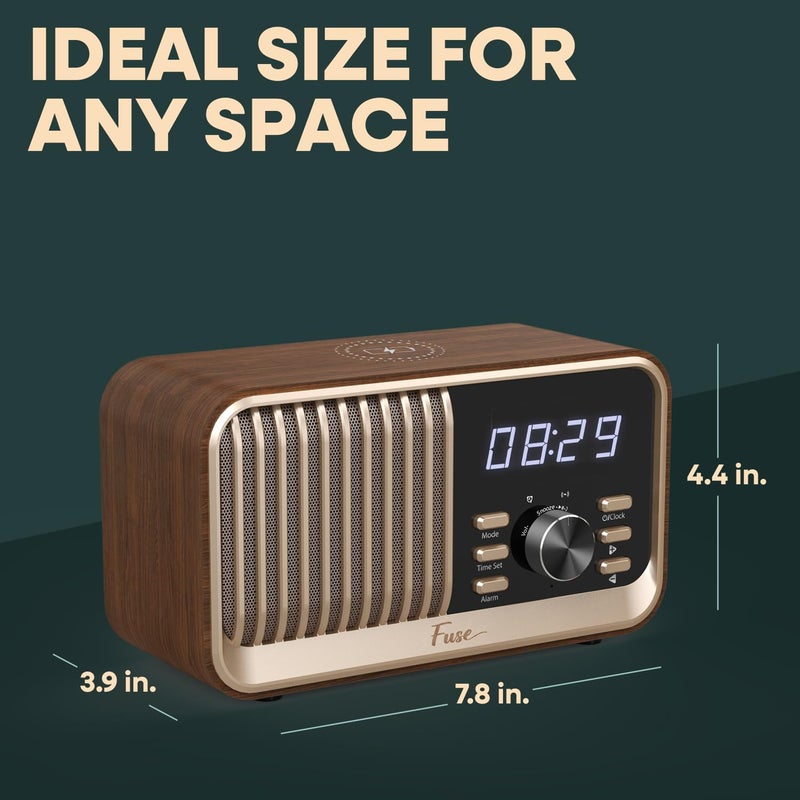 Fuse Hark Bluetooth Radio Speaker | Wireless 10W Charger | FM Radio Speaker with Bluetooth & AUX Input | Alarm Clock | 3 Level Dimmer | Charging Block Included - Image 5