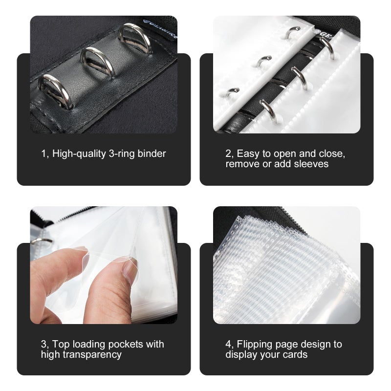 GEAoffice 1 Pocket Card Binder Mini Size, Super Lightweight Small Collectible Trading Card Albums for 80 Cards, 1 Pocket Top Loading Binder for TCG, MTG, Sports&Game Cards, Black - Image 3