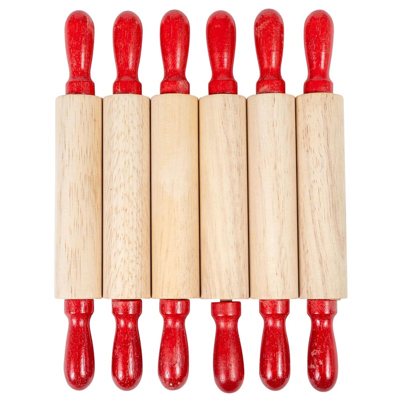 READY 2 LEARN Mini Wooden Rolling Pins | Set of 6 | 7.25 inches | Turning Handles | Play Dough Rollers for Crafts and Imaginative Play - Image 1