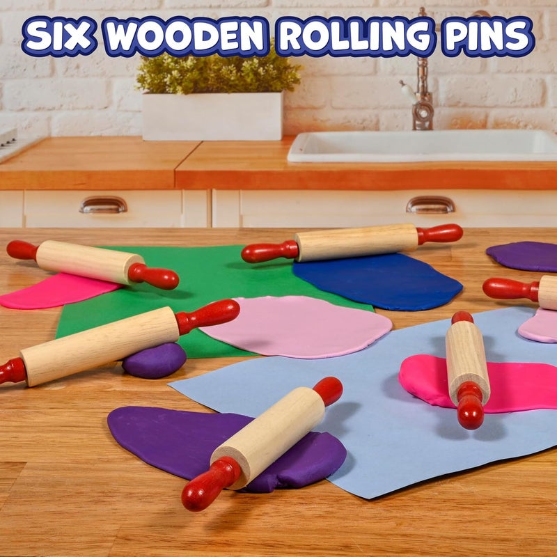 READY 2 LEARN Mini Wooden Rolling Pins | Set of 6 | 7.25 inches | Turning Handles | Play Dough Rollers for Crafts and Imaginative Play - Image 2