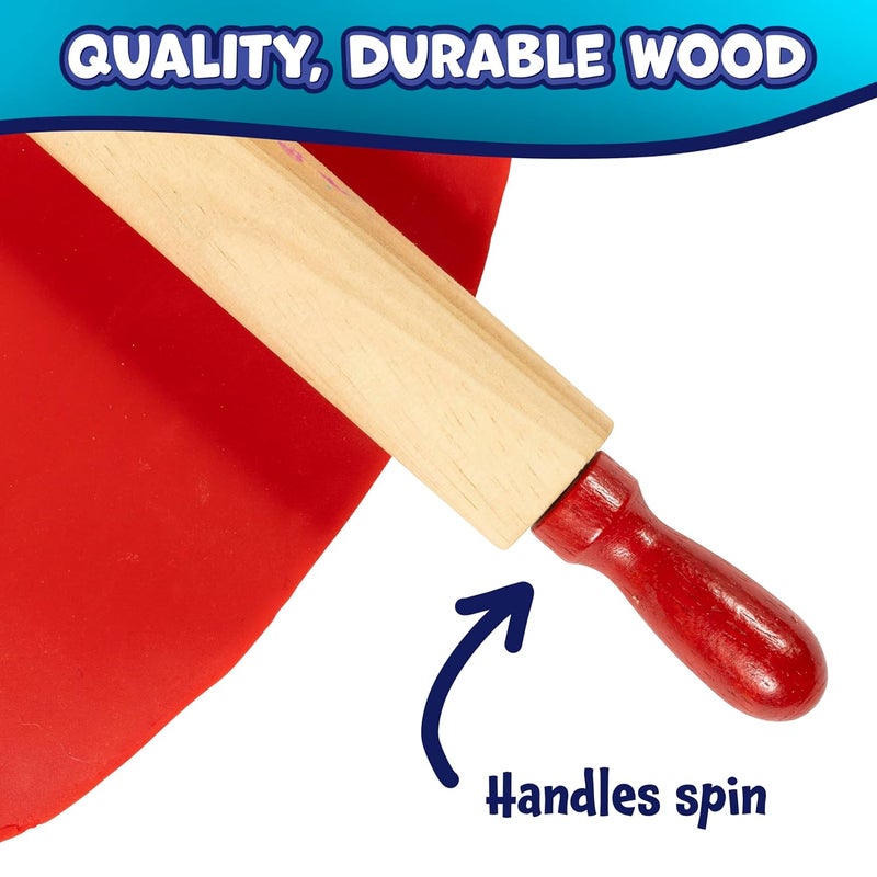READY 2 LEARN Mini Wooden Rolling Pins | Set of 6 | 7.25 inches | Turning Handles | Play Dough Rollers for Crafts and Imaginative Play - Image 4