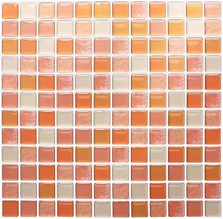 Yoillione 3D Mosaic Tile Sticker Removable Wallpaper Tile Orange, 3D Self Adhesive Wall Tiles Bathroom Wall Tiles for - Image 1