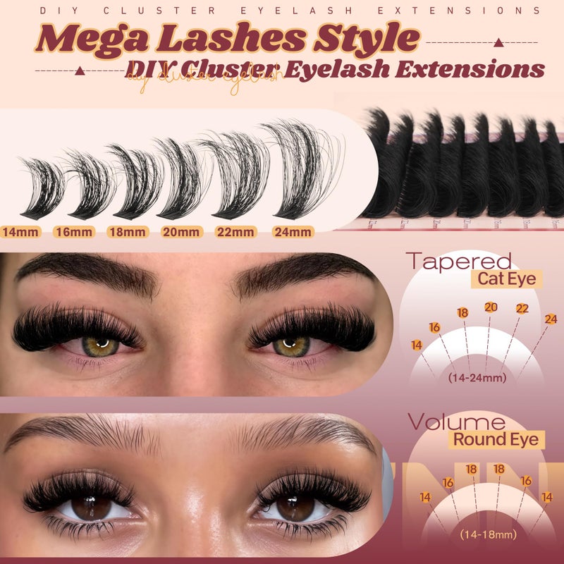 Eefofnn Fluffy Lash Clusters Kit Dramatic 270D Cluster Eyelash Extensions Kit 14-24mm Long Eyelash Clusters Kit Thick Volume Individual Lashes Bond and Seal Remover Tweezers Mega Lash Extension Kit by Eefofnn - Image 3