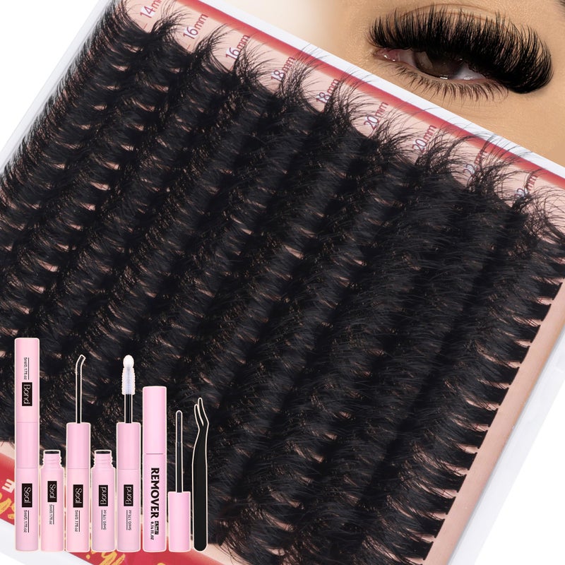 Eefofnn Fluffy Lash Clusters Kit Dramatic 270D Cluster Eyelash Extensions Kit 14-24mm Long Eyelash Clusters Kit Thick Volume Individual Lashes Bond and Seal Remover Tweezers Mega Lash Extension Kit by Eefofnn - Image 1