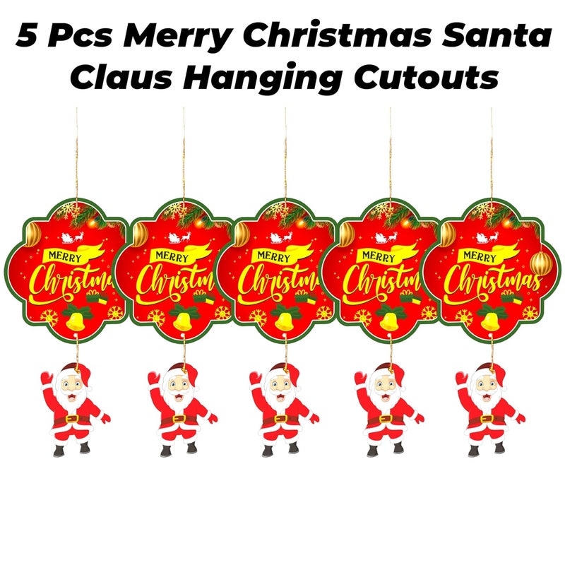 TOYXE TOYXE Merry Christmas Banner with Little Santa Hanging Paper Decoration item Pack of 5 Pcs - Image 3