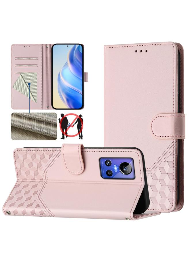 اس-توب جراب هاتف Realme GT Neo 3 من الجلد بنقش قرص العسل بتقنية RFID - Image 1