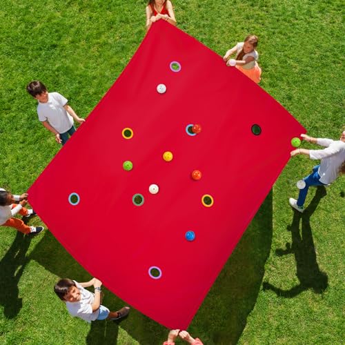 Kathfly Red Hole Tarp Team Building Game 98 x 70 Inch Learning Fun Team Building Games for Work with 8 Pcs Team Building Ball for Teamwork Group - Image 1