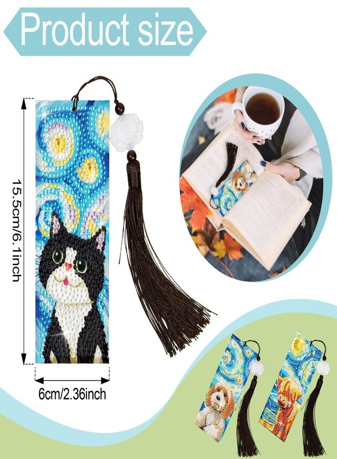 Anseal 3 Pcs 5D Diamond Art Bookmarks for Book Lovers, Cute Animal Rhinestone PU Leather Diamond Crafts Bookmarks for Women Girls, Tassel Beaded Book Mark for Graduation Birthday Reading Present - Image 3