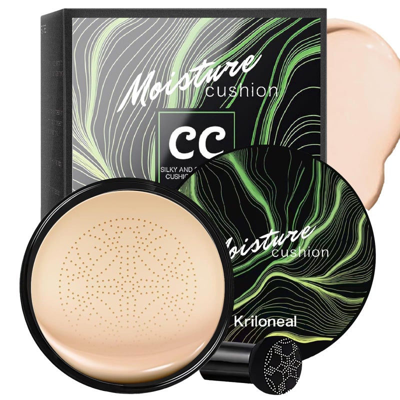 Kriloneal CC Cream Foundation Mushroom Head Air Cushion Face Makeup Moisturizing Concealer Waterproof Oil Control Long-Lasting Nude Makeup Even Skin Tone for All Skin Types(Ivory White) - Image 1