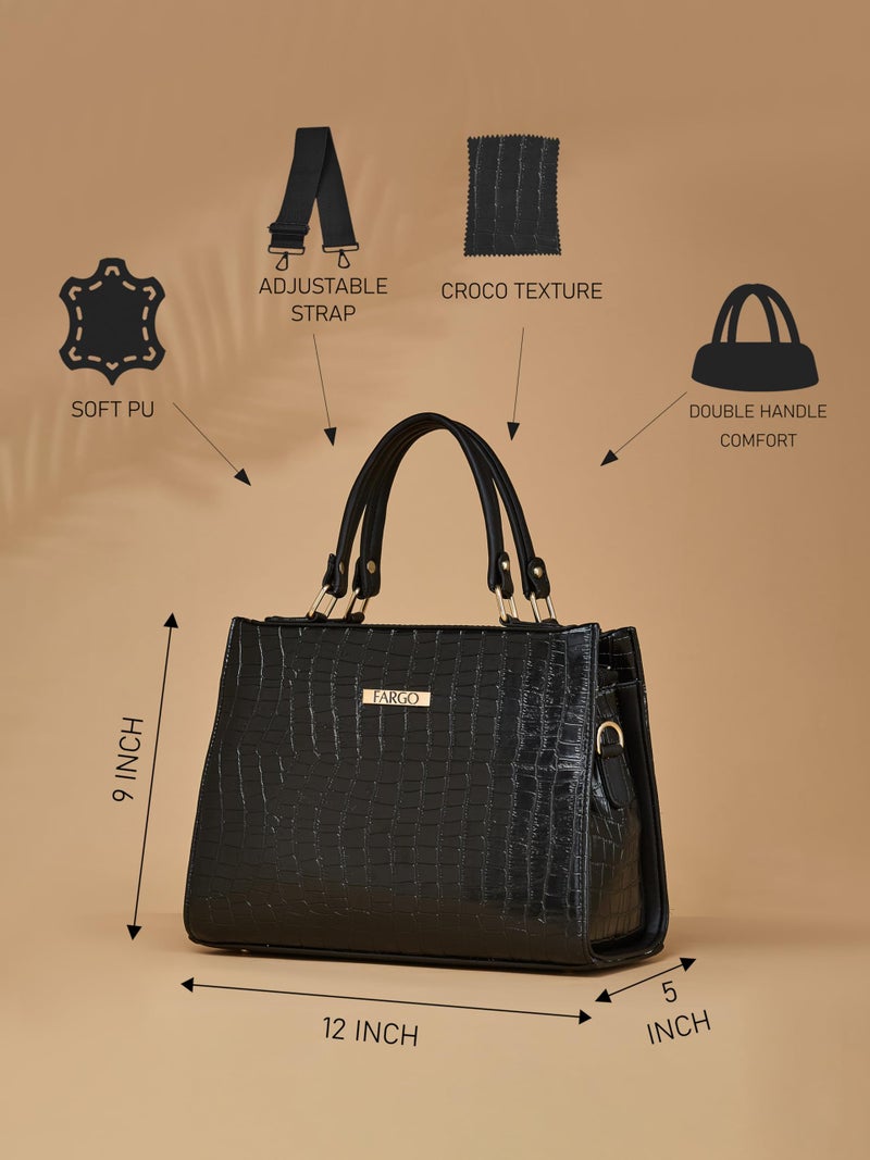 Fargo Office Bag for Women | PU Leather Shoulder Handbag | 12 Inches Stylish Purse (Black) - Image 3