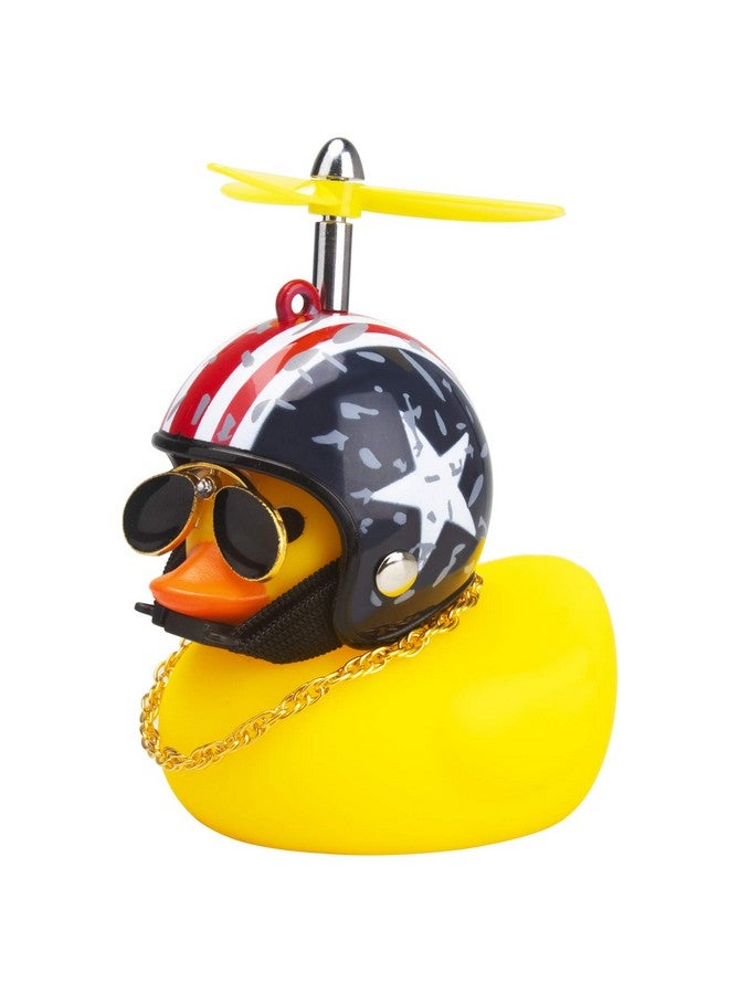 wonuu Rubber Duck Car Ornaments Yellow Duck Car Dashboard Decorations Cool Glasses Duck with Propeller Helmet (American Flag-Yellow) - Image 1