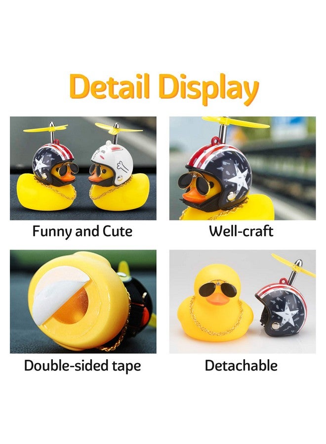 wonuu Rubber Duck Car Ornaments Yellow Duck Car Dashboard Decorations Cool Glasses Duck with Propeller Helmet (American Flag-Yellow) - Image 2