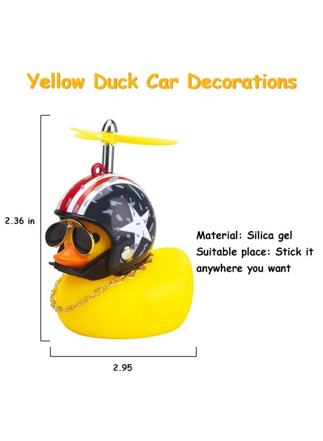 wonuu Rubber Duck Car Ornaments Yellow Duck Car Dashboard Decorations Cool Glasses Duck with Propeller Helmet (American Flag-Yellow) - Image 5