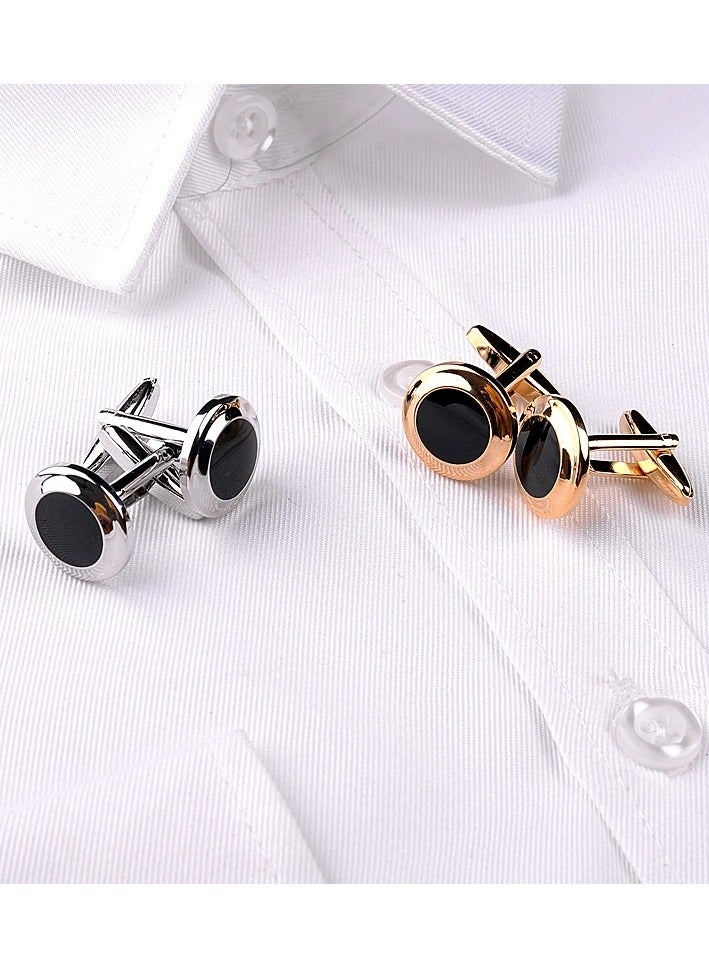 Gold Silver Frame Black Round Cufflinks, 2 PCS in One Set Alloy Jewelry Specially Design for Men's Shirt Wedding Business Gift with Delicate Package Box, 2 Colors for Selection  - Image 5