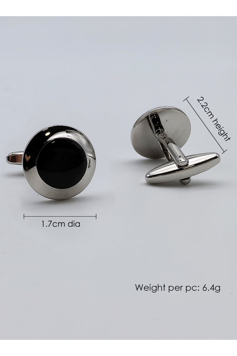 Gold Silver Frame Black Round Cufflinks, 2 PCS in One Set Alloy Jewelry Specially Design for Men's Shirt Wedding Business Gift with Delicate Package Box, 2 Colors for Selection  - Image 4