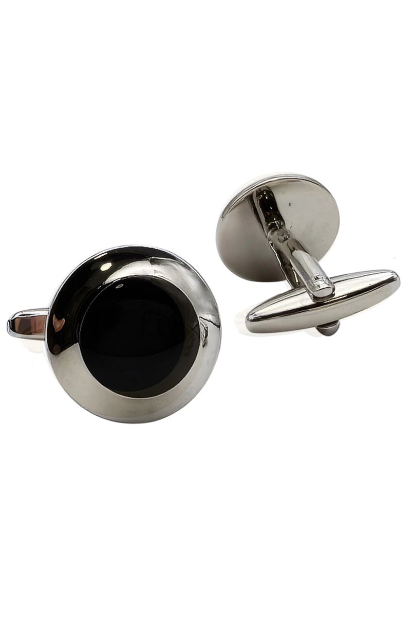 Gold Silver Frame Black Round Cufflinks, 2 PCS in One Set Alloy Jewelry Specially Design for Men's Shirt Wedding Business Gift with Delicate Package Box, 2 Colors for Selection  - Image 1