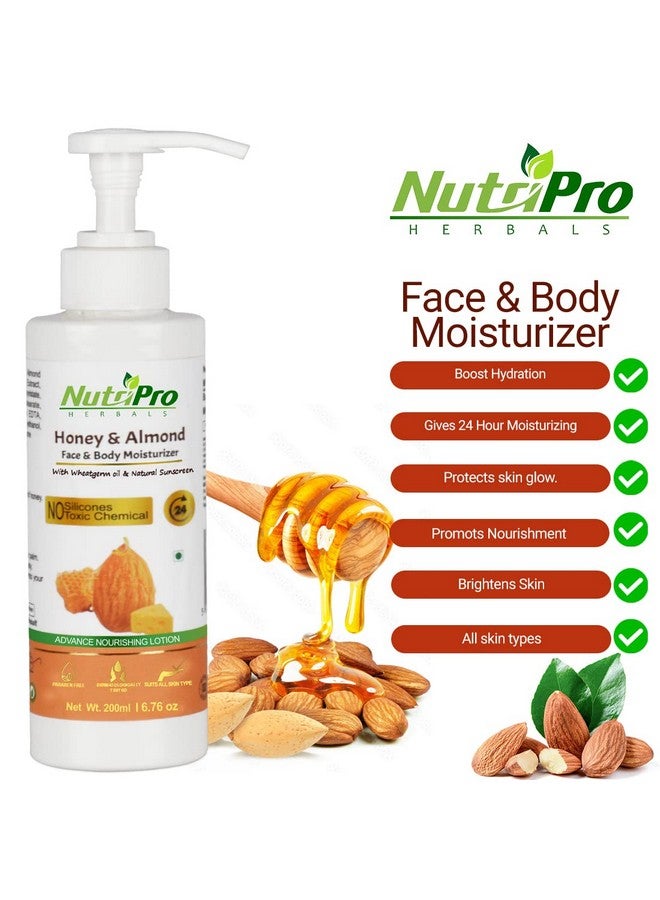 NutriPro Honey & Almond Face & Body Moisturizer | With Wheat Germ Oil| Non-Sticky Body Lotion for Women & Men| Advance Nourishing Lotion | No Silicones Paraben Free (200ml) - Image 2