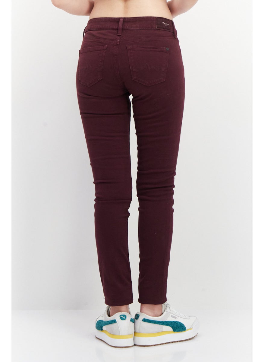 Pepe Jeans Women Skinny Fit Solid Chino Pant, Maroon  - Image 4