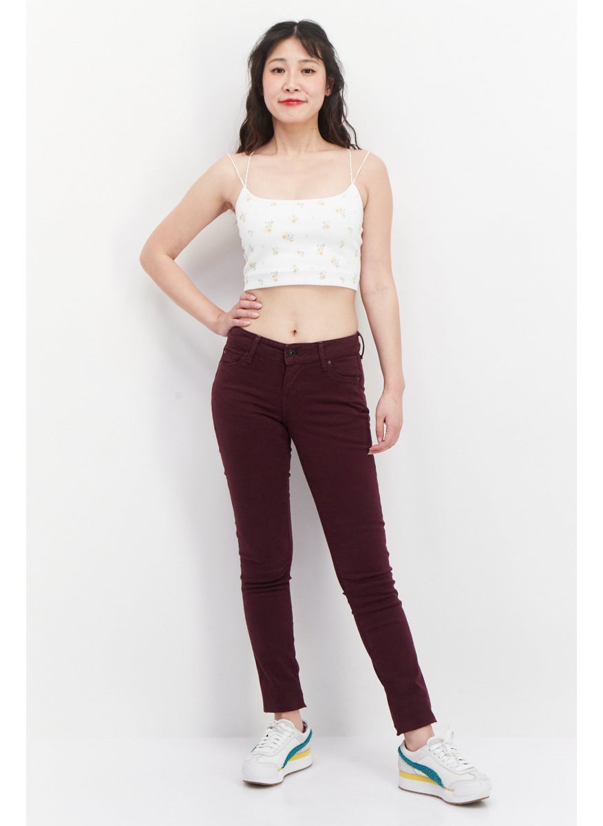 Pepe Jeans Women Skinny Fit Solid Chino Pant, Maroon  - Image 3