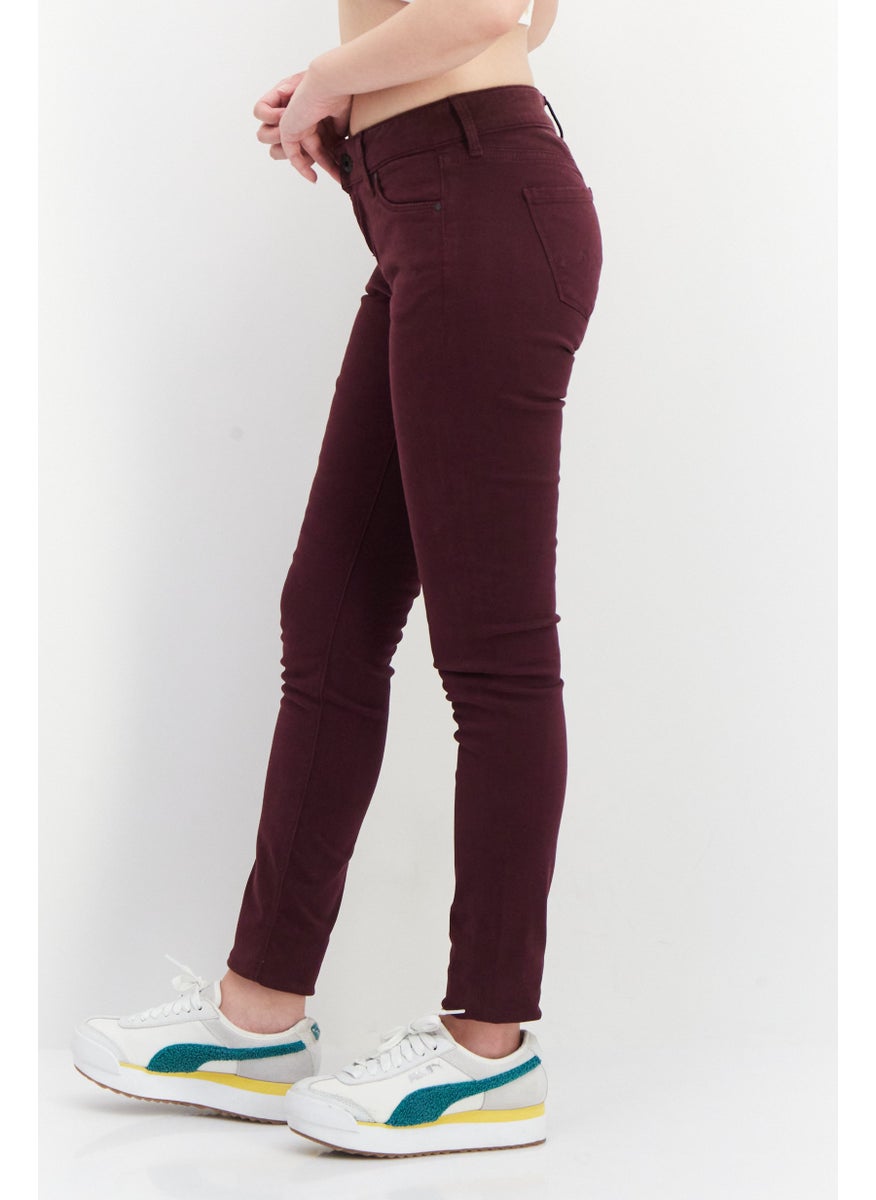 Pepe Jeans Women Skinny Fit Solid Chino Pant, Maroon  - Image 2