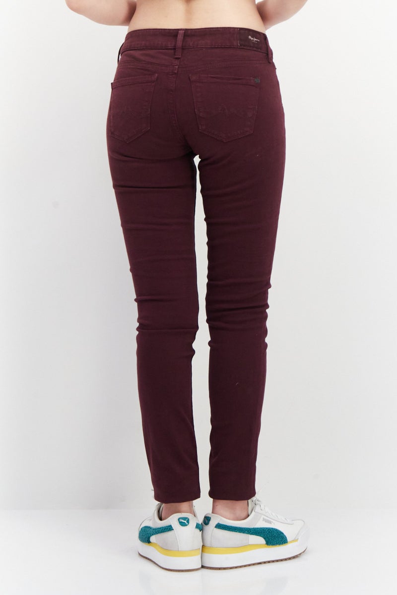 Pepe Jeans Women Skinny Fit Solid Chino Pant, Maroon - Image 4