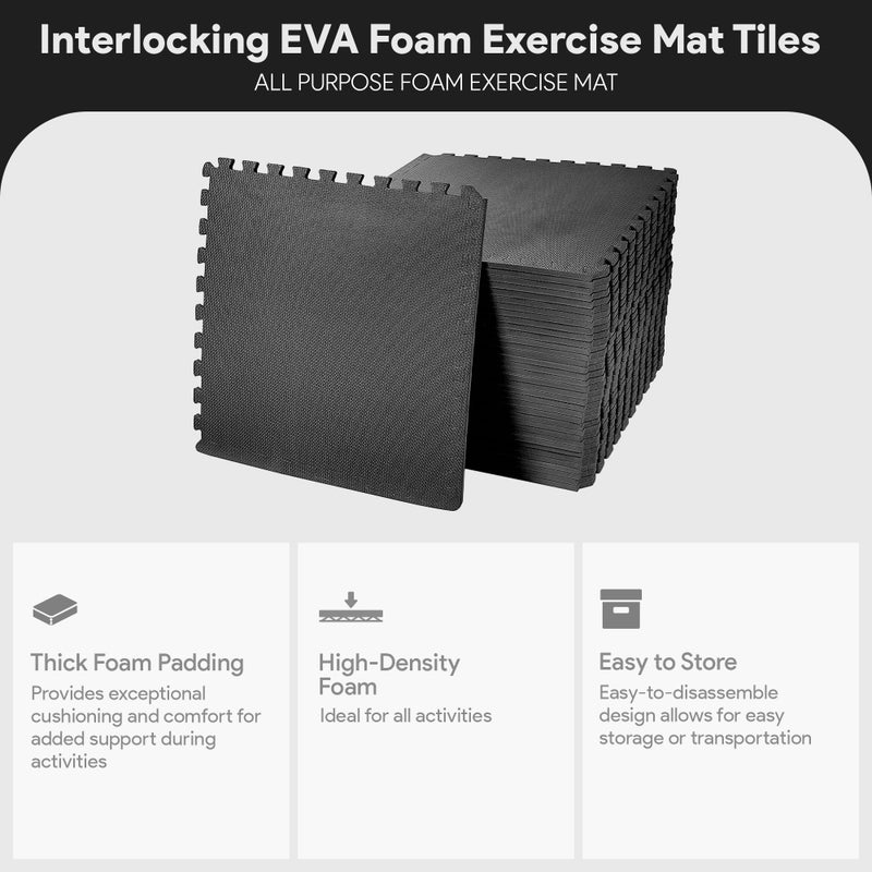 BalanceFrom 24x24 Inch EVA Interlocking Foam Exercise Tile Mat â€“ Non-Slip Puzzle Flooring for Home Gym, Fitness Studio, or Playroom with Multiple Thickness, Coverage Sizes and Color Options - Image 2