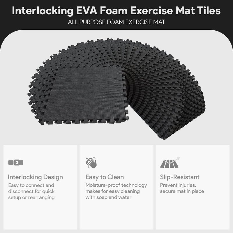 BalanceFrom 24x24 Inch EVA Interlocking Foam Exercise Tile Mat â€“ Non-Slip Puzzle Flooring for Home Gym, Fitness Studio, or Playroom with Multiple Thickness, Coverage Sizes and Color Options - Image 3