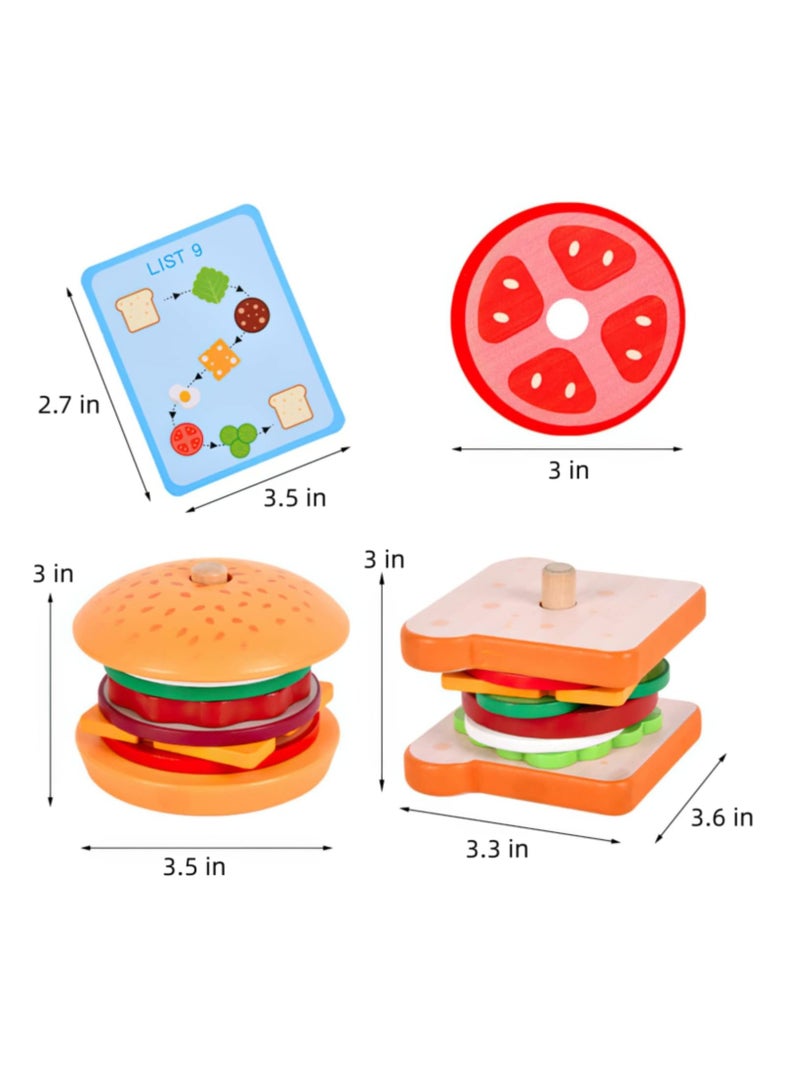 Wooden Stacking Toys for Kids, Pretend Food Toys for Toddlers, Montessori Toys for 3 Year Olds, Preschool Educational Toys for Developing Fine Motor Skills (Burger) - Image 3